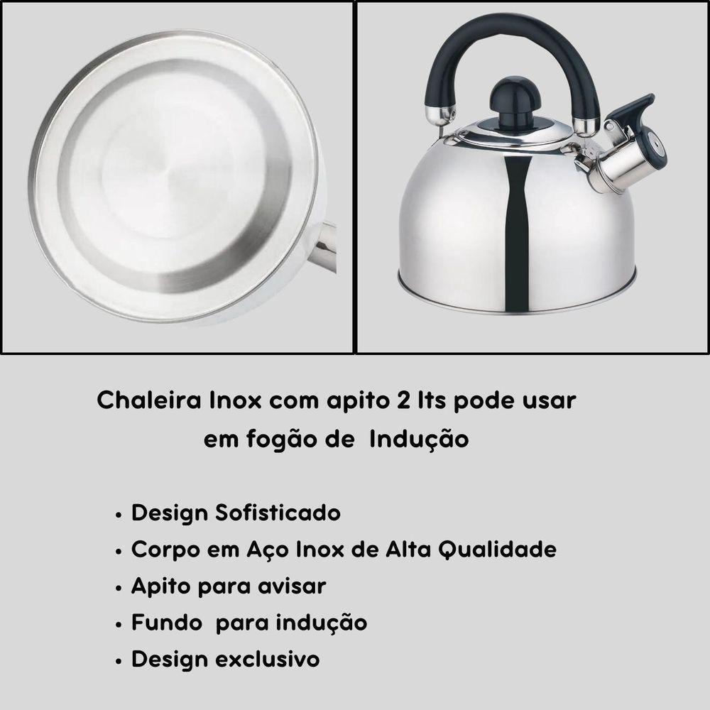 Chaleira Inox Apito 2 Lt Luxo Gás Indução Alta Qualidade - 9