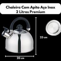 Chaleira Inox Apito 2 Lt Luxo Gás Indução Alta Qualidade
