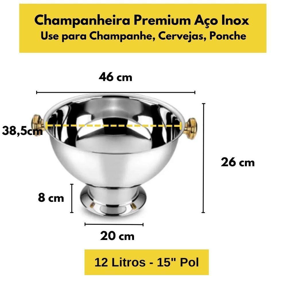 Champanheira Grande Inox Premium Alça Dourada 12 Lts - 8