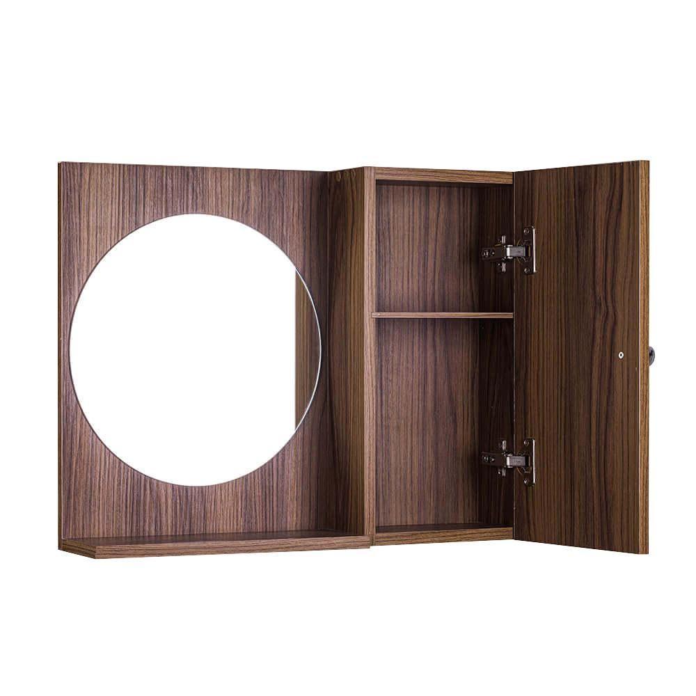 Espelho Redondo para Banheiro com Armário Madeira Escura - 2