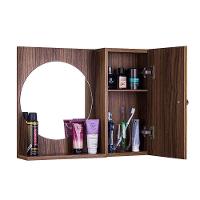 Espelho Redondo para Banheiro com Armário Madeira Escura - 3