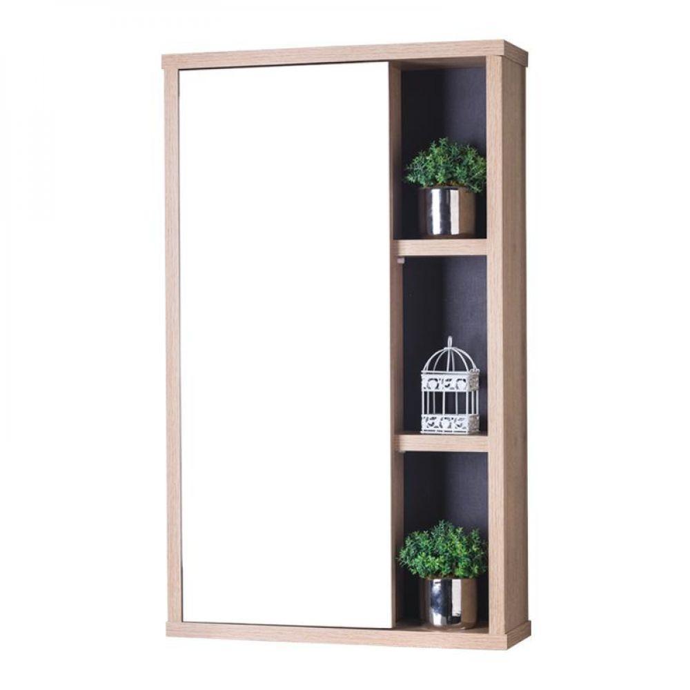 Espelho para Banheiro com Armário Carvalho e Grafite 69x42cm - 1