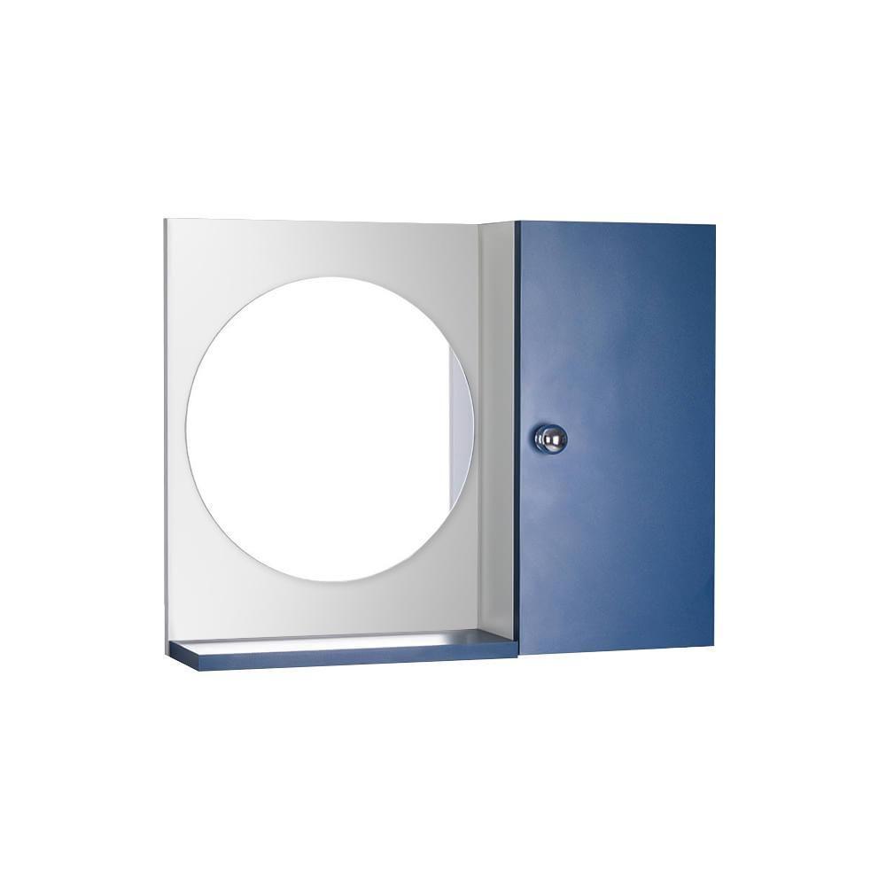 Espelho Redondo para Banheiro com Armário Azul - 1