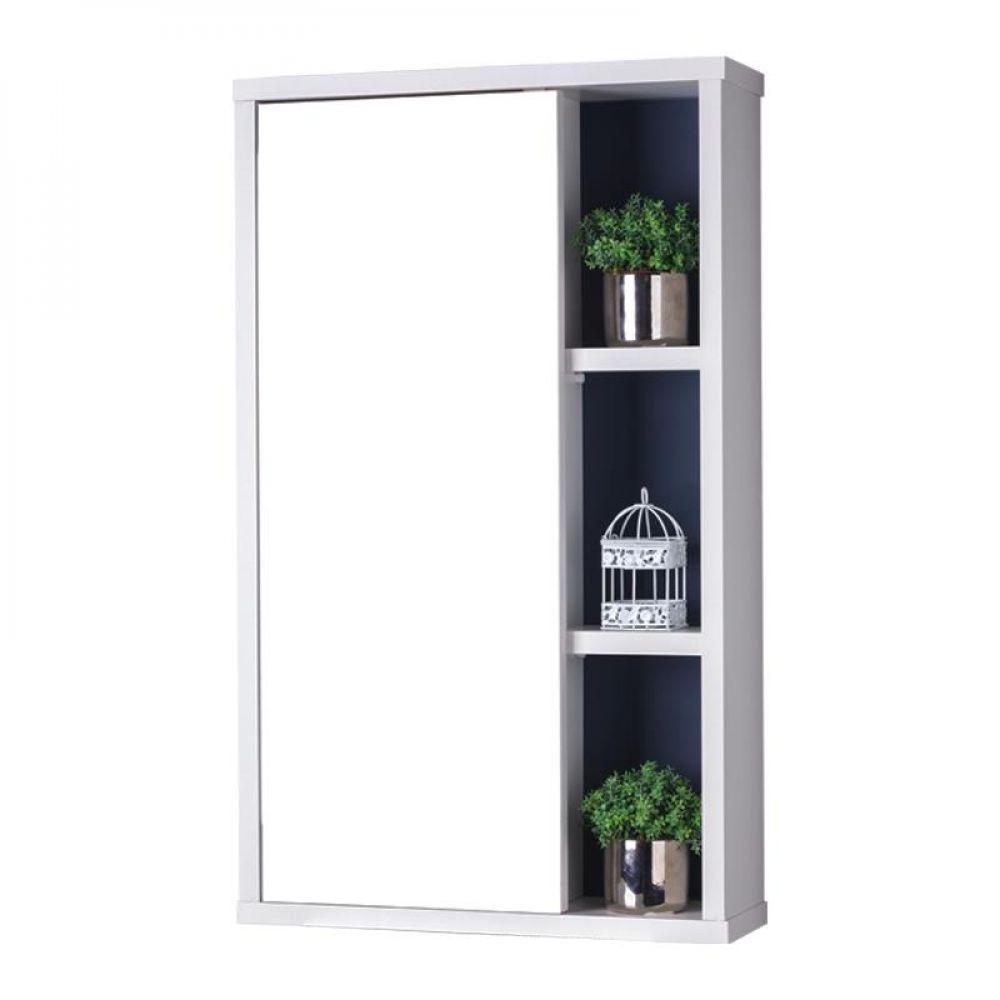 Espelho para Banheiro com Armário Branco e Marinho 69x42cm - 1