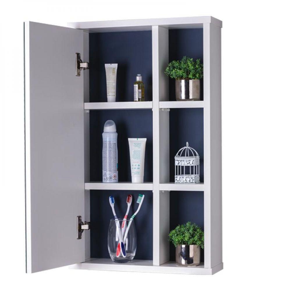 Espelho para Banheiro com Armário Branco e Marinho 69x42cm - 2