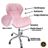 Cadeira Escritório Slim Vegas Base Giratória Estofada Rosa Quartzo