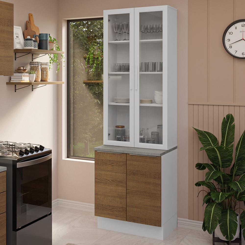 Kit Balcão + Cristaleira 70cm Stella Madesa 01 Branco Rustic - 1