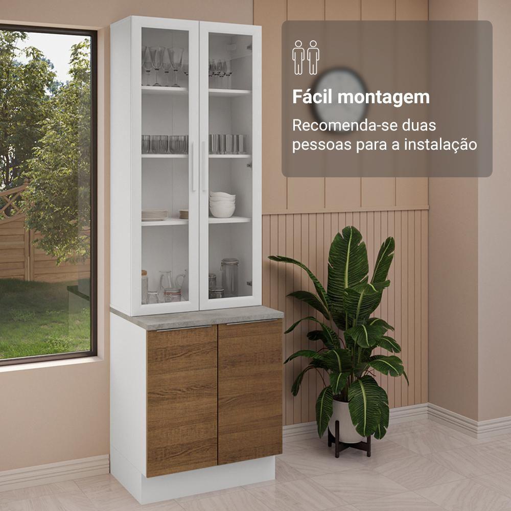 Kit Balcão + Cristaleira 70cm Stella Madesa 01 Branco Rustic - 5