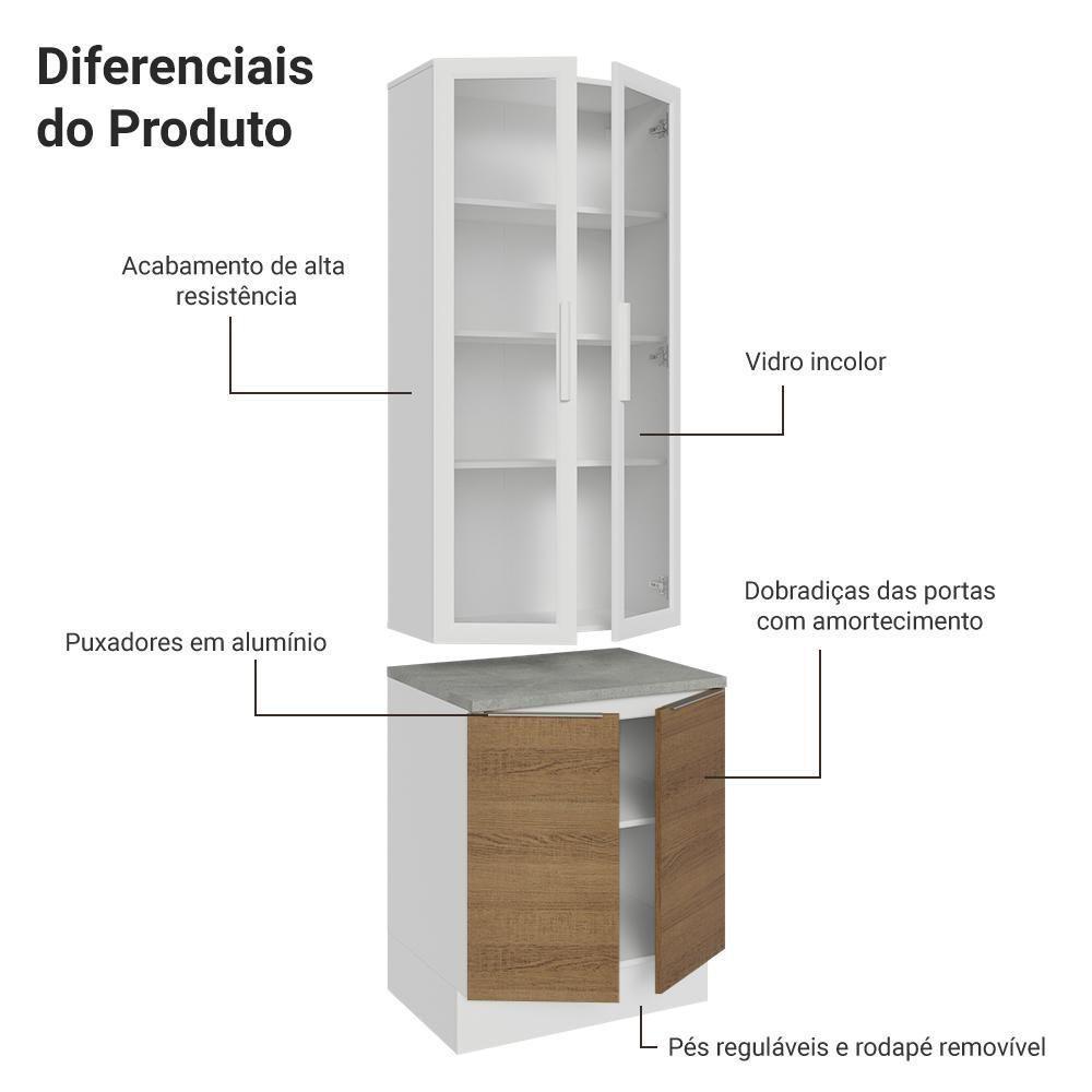 Kit Balcão + Cristaleira 70cm Stella Madesa 01 Branco Rustic - 10