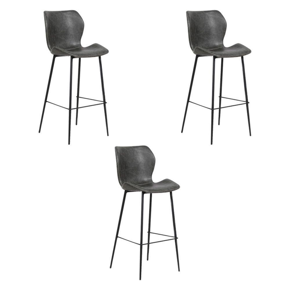 Kit 3 Banqueta Base Aço Fixa Naboo Pu Cinza Chumbo - 1