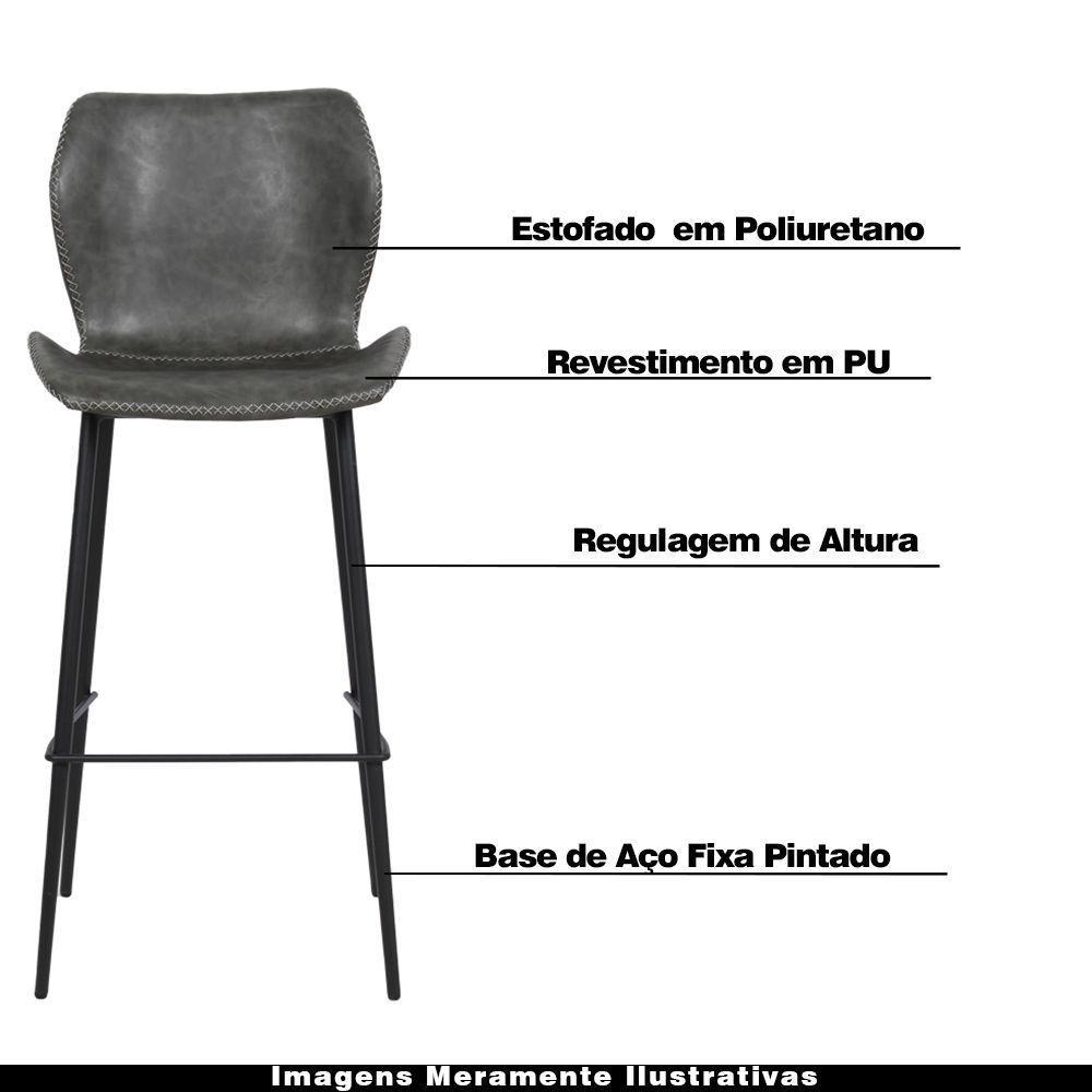 Kit 4 Banqueta Base Aço Fixa Naboo Pu Cinza Chumbo - 9