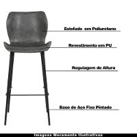 Kit 4 Banqueta Base Aço Fixa Naboo Pu Cinza Chumbo - 9