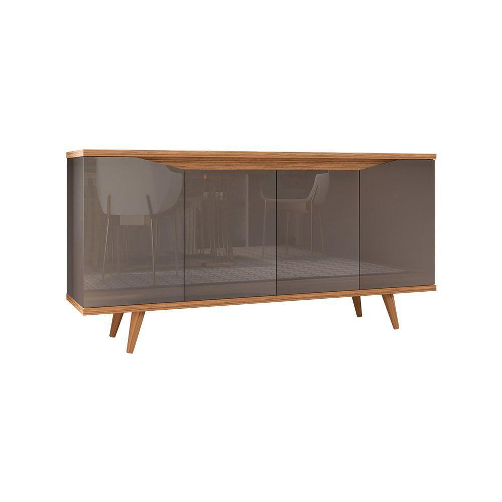 Aparador Buffet 4 Portas Kira Cinza Pérola E Noce - 1