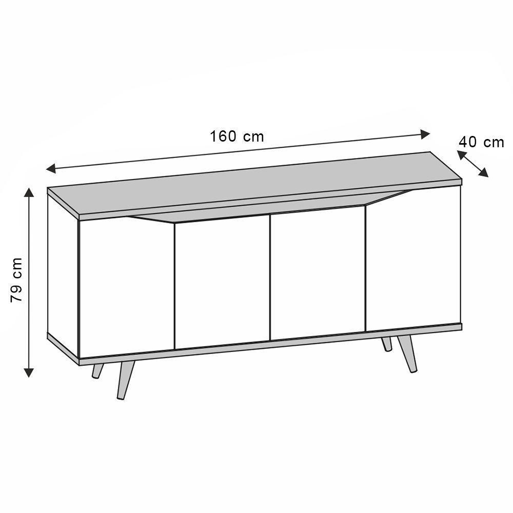Aparador Buffet 4 Portas Kira Cinza Pérola E Noce - 2
