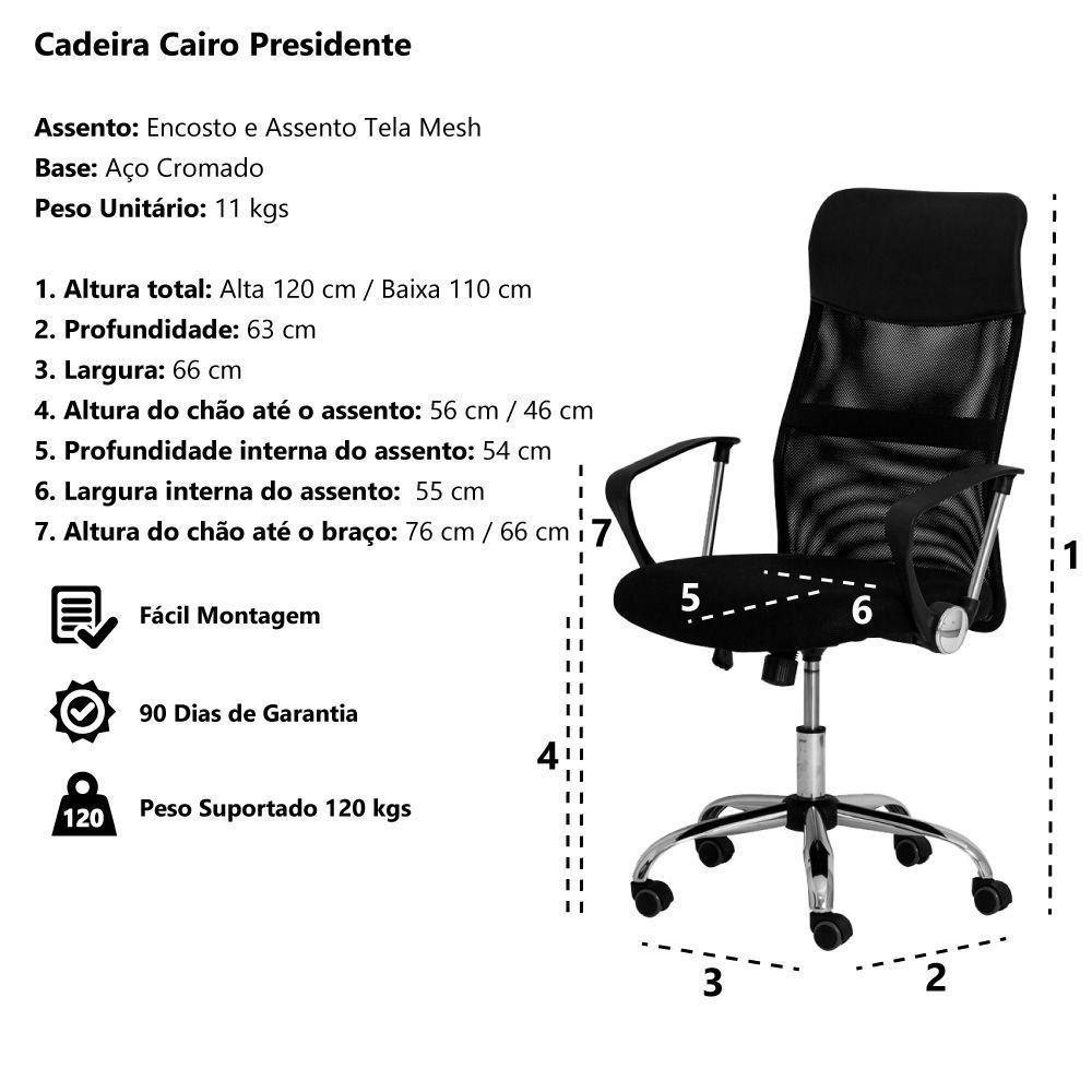 Cadeira Escritório Cairo Tela Preta Base Giratória Cromada - 2