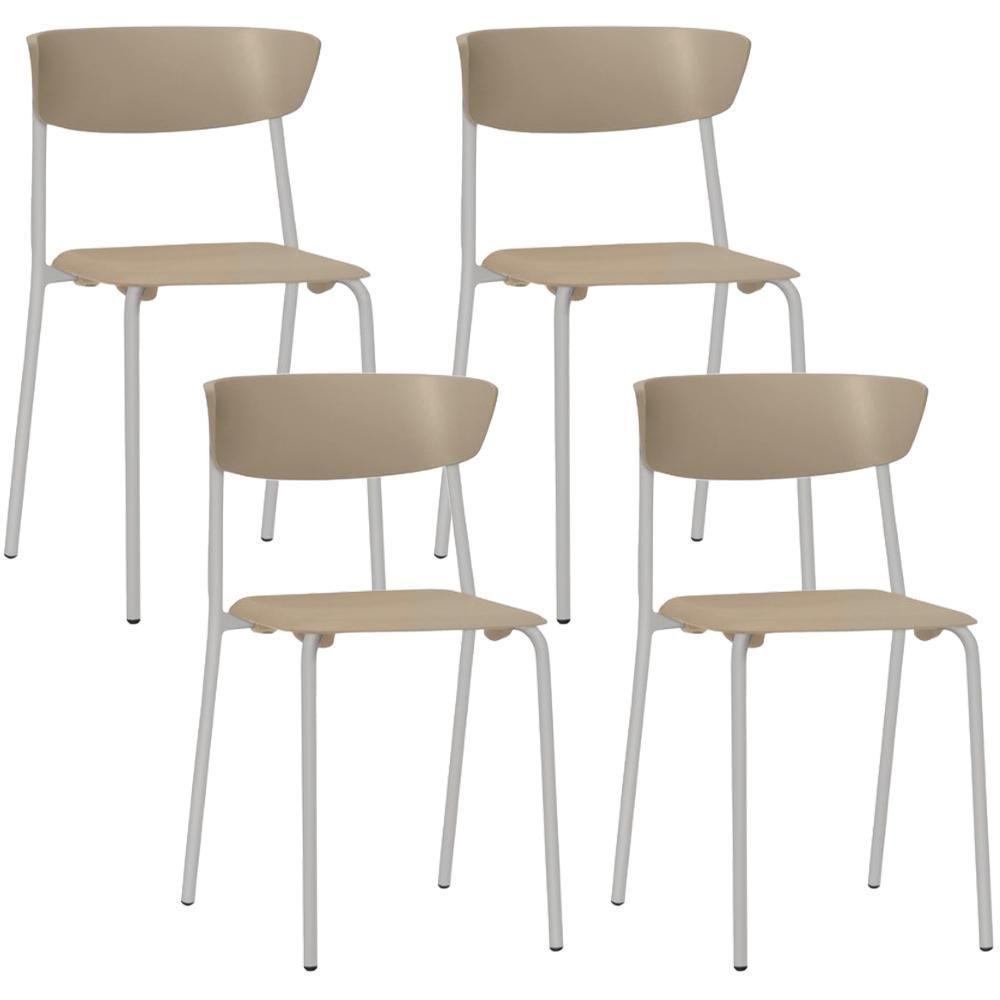 Kit 04 Cadeiras Empilhável Fixa Atom F02 Base Aço Cinza Nude - Lyam Decor - 1