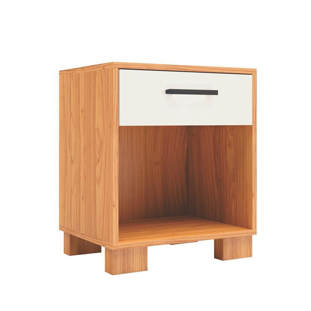 Mesa De Cabeceira Com Essence Freijó Off White Brilho - 1