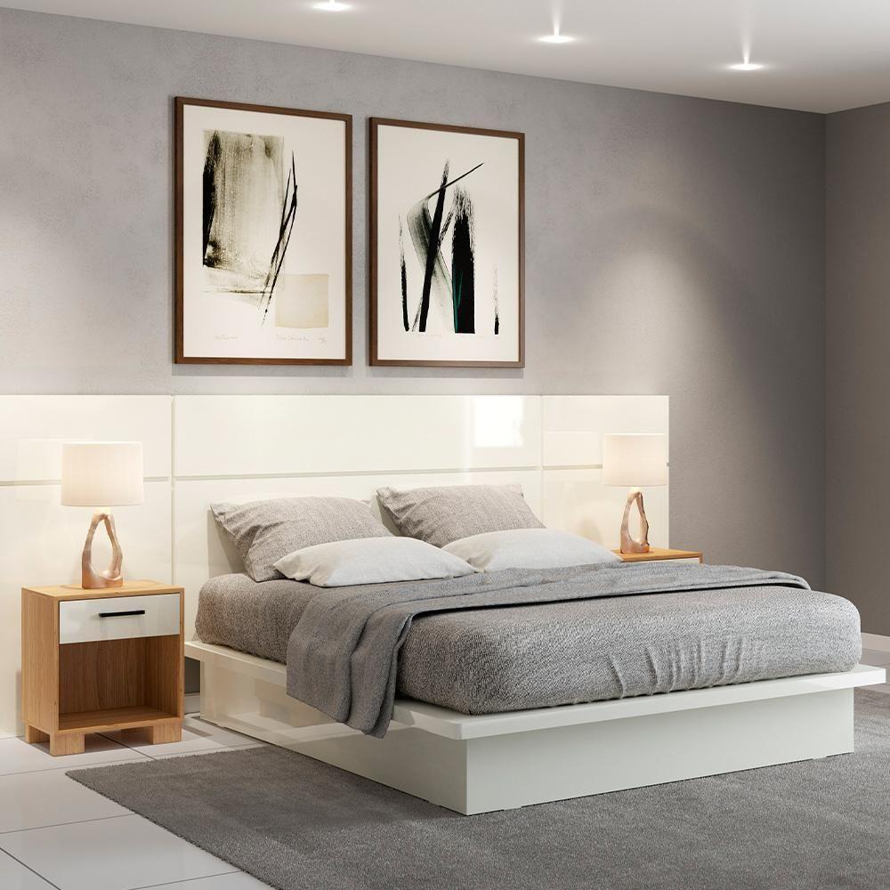 Mesa De Cabeceira Com Essence Freijó Off White Brilho - 5