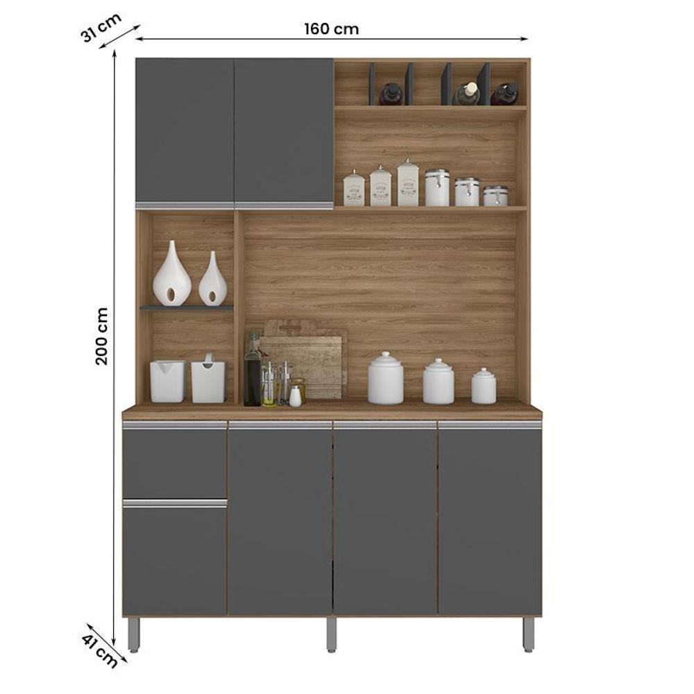Armario Cozinha 6 Portas 1 Gaveta Alice Carvalho/Grafite - 1
