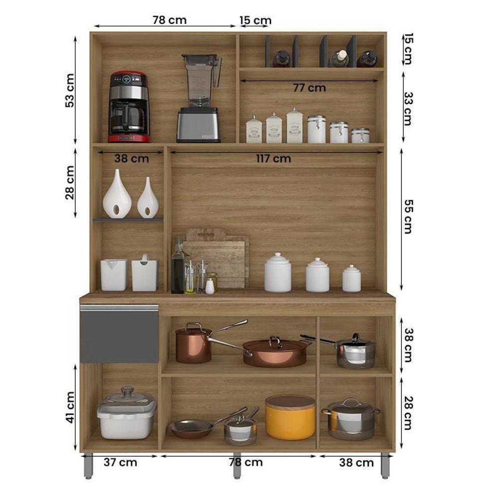 Armario Cozinha 6 Portas 1 Gaveta Alice Carvalho/Grafite - 2