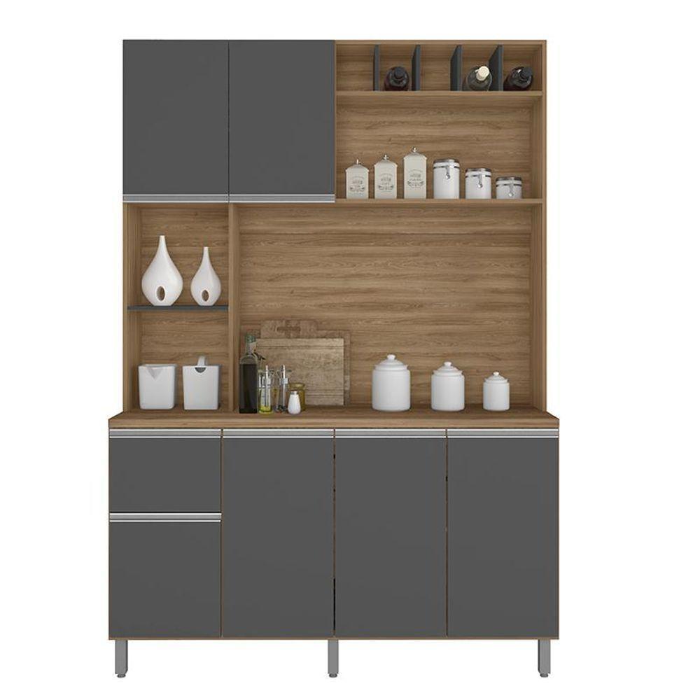 Armario Cozinha 6 Portas 1 Gaveta Alice Carvalho/Grafite - 3