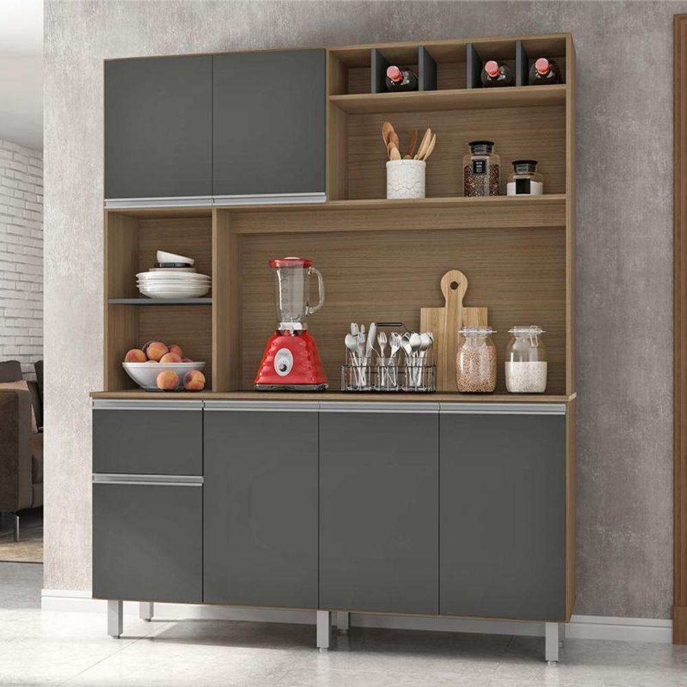 Armario Cozinha 6 Portas 1 Gaveta Alice Carvalho/Grafite - 4