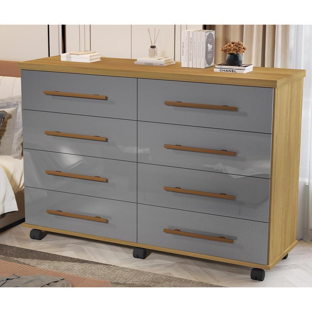 Cômoda Quarto Jade Com 08 Gavetas E Rodízios Cinza-mel Cinza-mel - 2