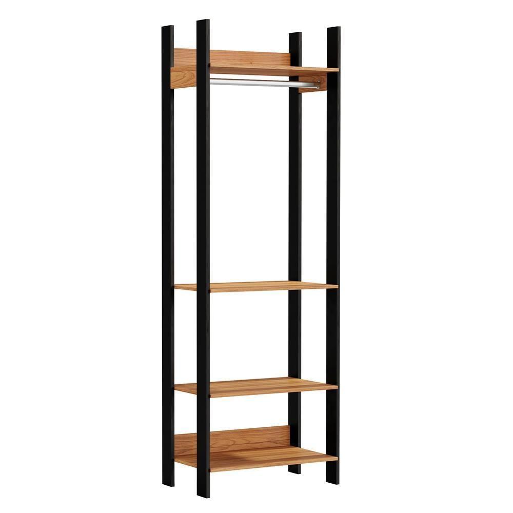 Closet Guarda Roupa Cabideiro 04 Prateleiras Modulado 220x73 Cm Leaf D03 Freijó Preto - Lyam Decor - 1