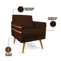 Kit 02 Poltronas Mari Suede Marrom Pés Palito Castanho - 3