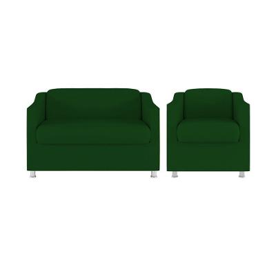 Kit 02 Poltronas Reforçada Clinica + Namoradeira Suede Tilla Cor:verde