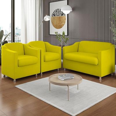 Kit 02 Poltronas Reforçada Clinica + Namoradeira Consultório Cor:amarelo