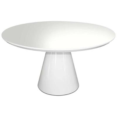Mesa de Jantar Cone 90cm Tampo de Vidro Laca Branca Yescasa