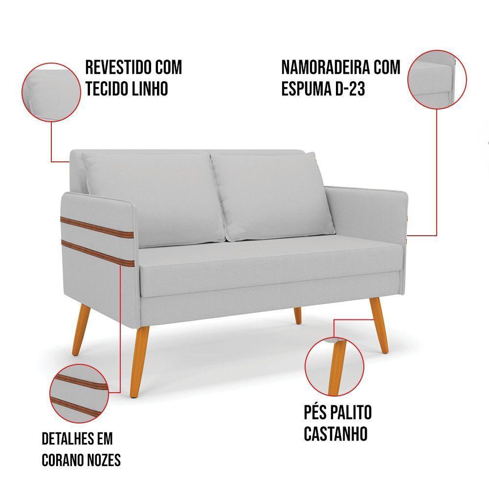Kit 01 Namoradeira E 01 Poltrona Linho Castanho A05 Cinza - 7