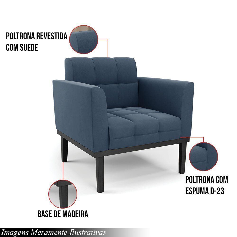 Poltrona Decorativa Pés Fixo Em Madeira Preto Suede Azul Marinho - 5