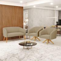 Kit 1 Namoradeira E 2 Poltronas Base Madeira Marrom Rato - 8