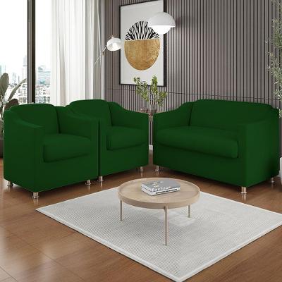 Kit 2 Poltronas E Namoradeira Tilla Sala De Estar Verde Suede Balaqui Decor