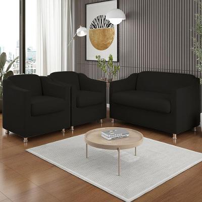 Kit 2 Poltronas e Namoradeira Tilla Sala de Estar Preto Balaqui Decor