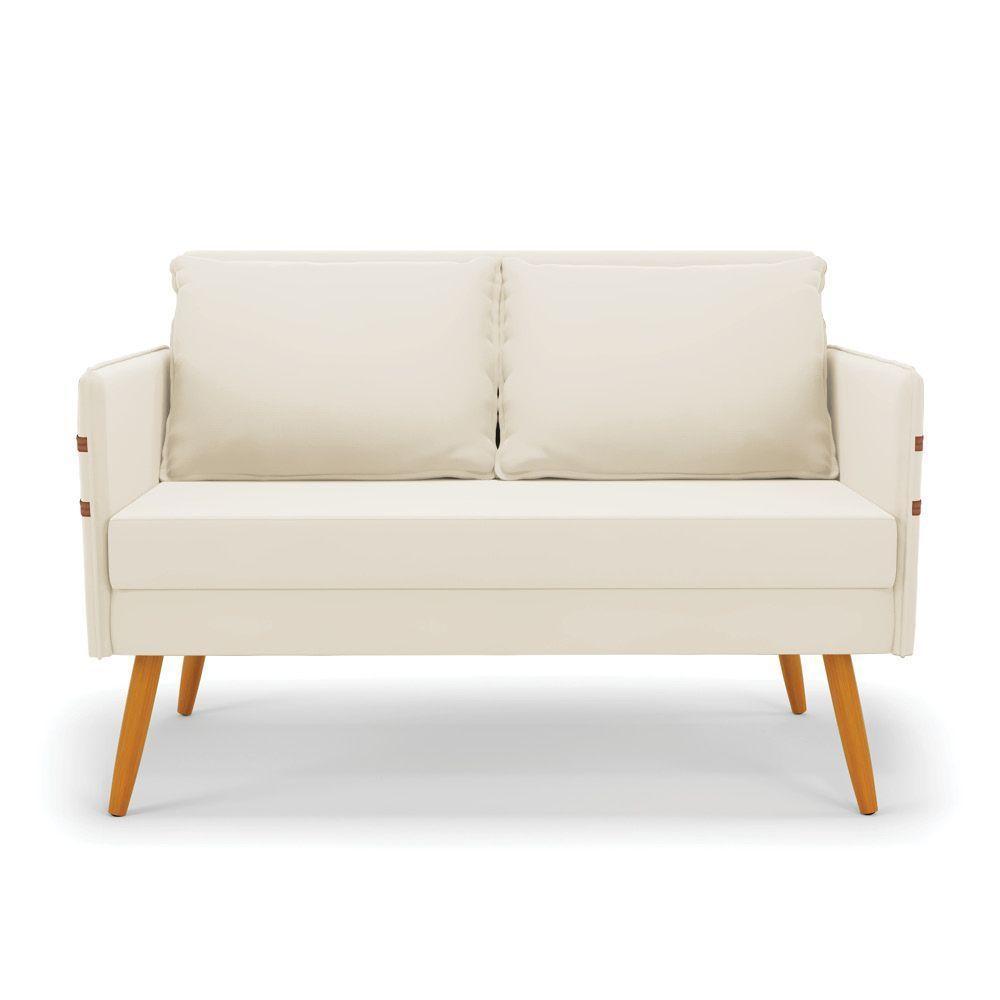 Namoradeira 02 Lugares Mari Veludo Pés Palito Castanho Bege - 7