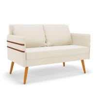 Namoradeira 02 Lugares Mari Veludo Pés Palito Castanho Bege - 1