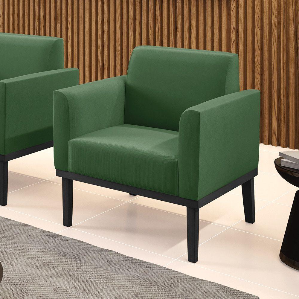 Poltrona Decorativa Pés Fixo Em Madeira Preto Suede Verde - 7