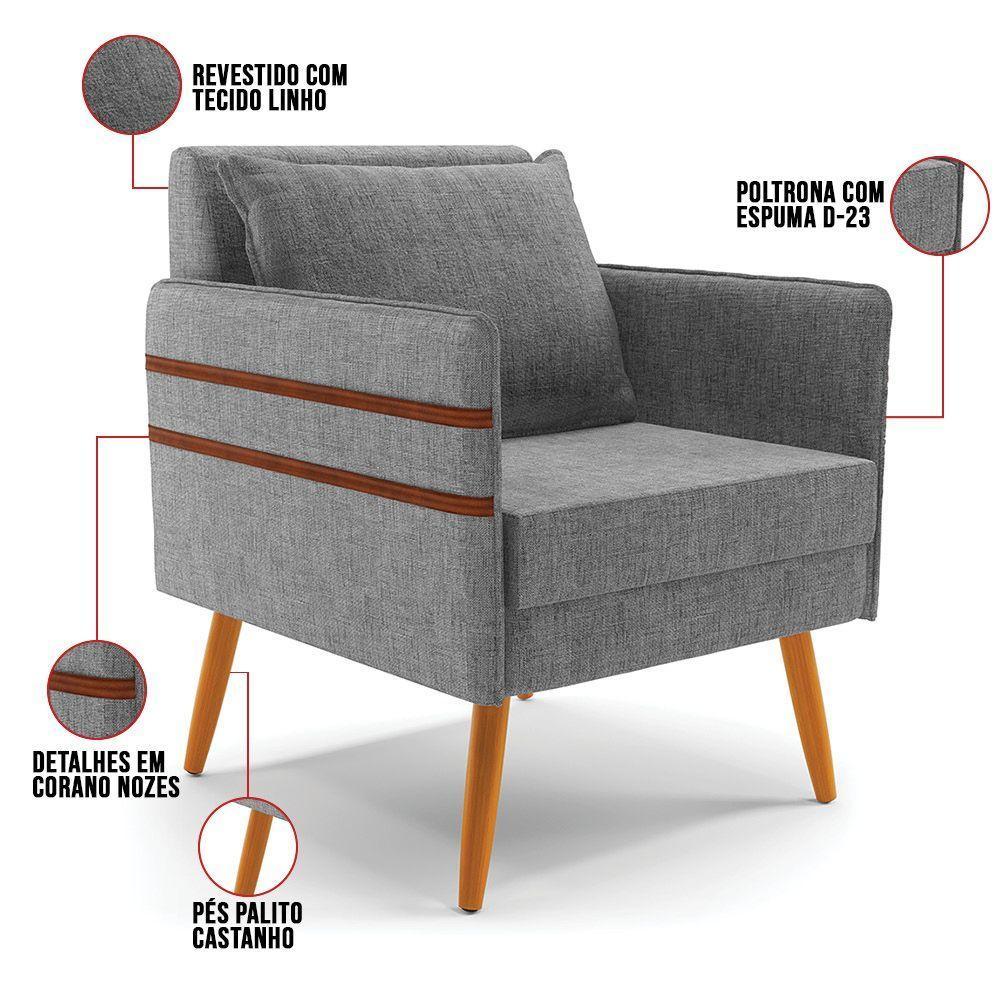 Kit 01 Namoradeira E 01 Poltrona Linho Castanho A26 Grafite - 4