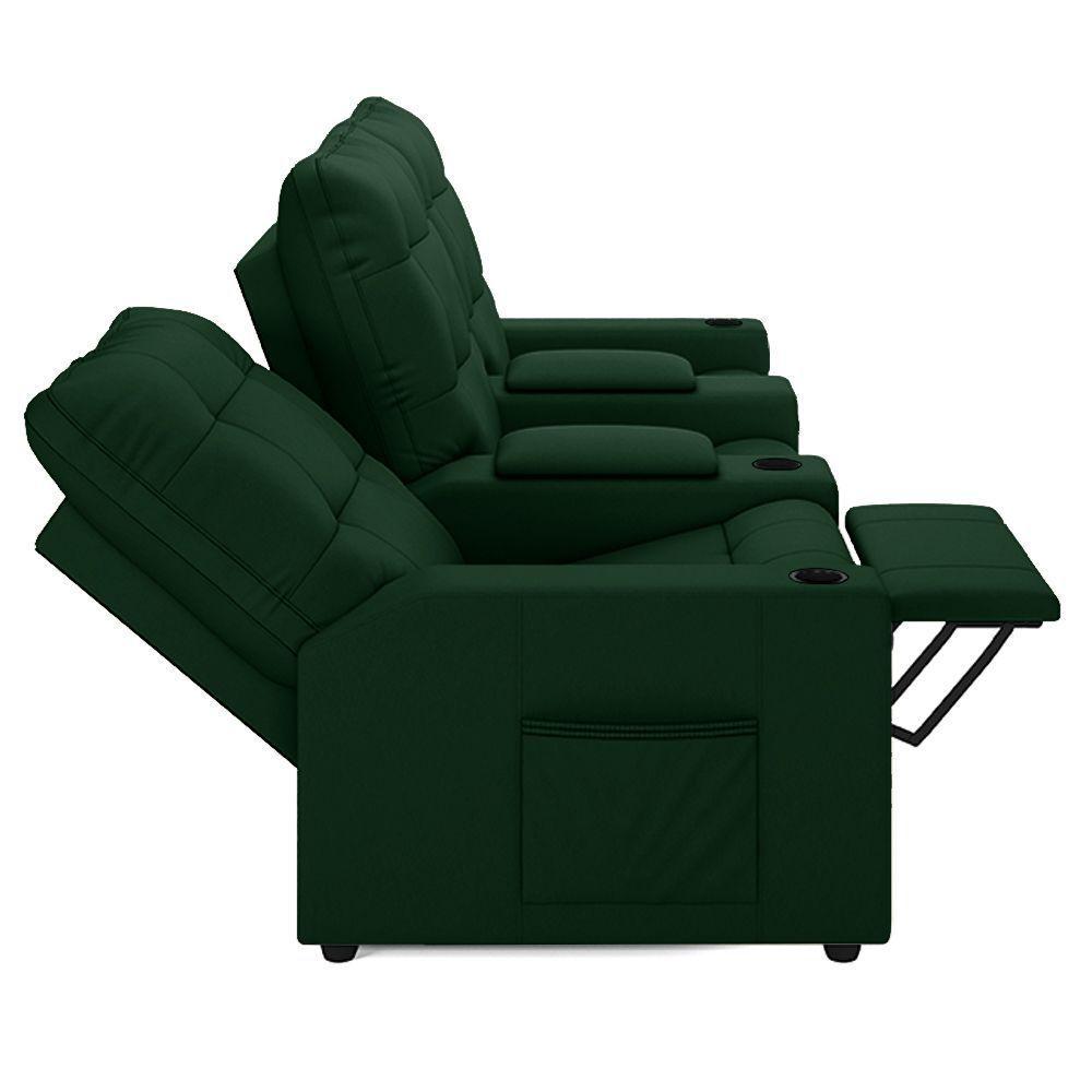Poltrona Reclinável Para Cinema Parma 3 Lugares Baú Usb Veludo Fh1 - D'rossi Cor Verde - 4