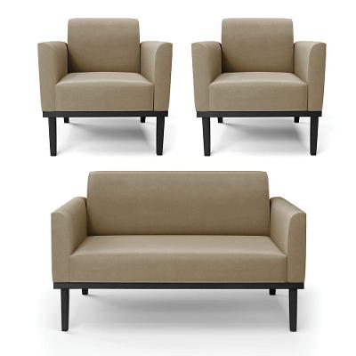 Conjunto 2 Poltronas E 1 Namoradeira Decorativa Pés Fixo Em Madeira Preto Suede Nude