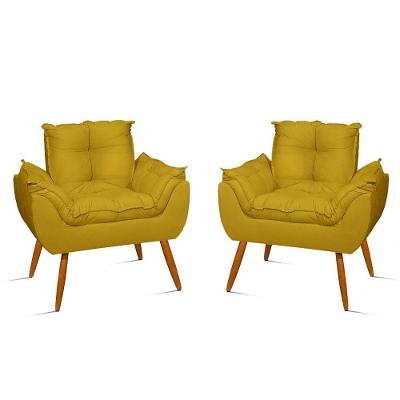 Kit 02 Poltronas Decorativas Opala Pés Palito - Sala - Balaqui Decor Cor:amarelo