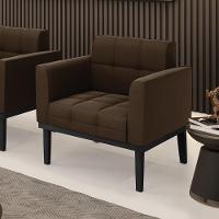 Poltrona Base De Madeira Fixa Preto Elisa Suede D03 - D'rossi Cor Marrom - 6