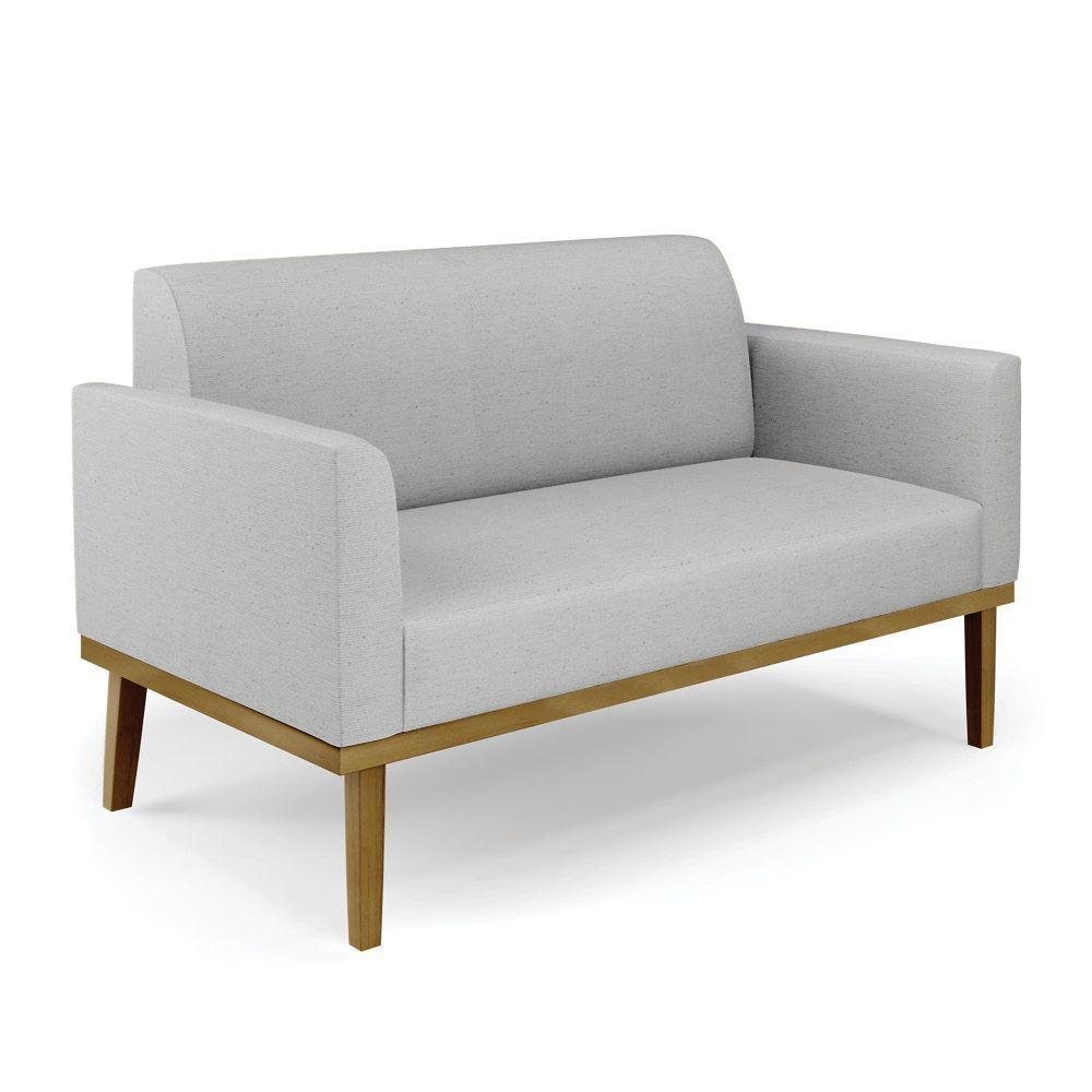 Conjunto 2 Poltronas E 1 Namoradeira Decorativa Pés Fixo Em Madeira Castanho Linho Cinza - 2