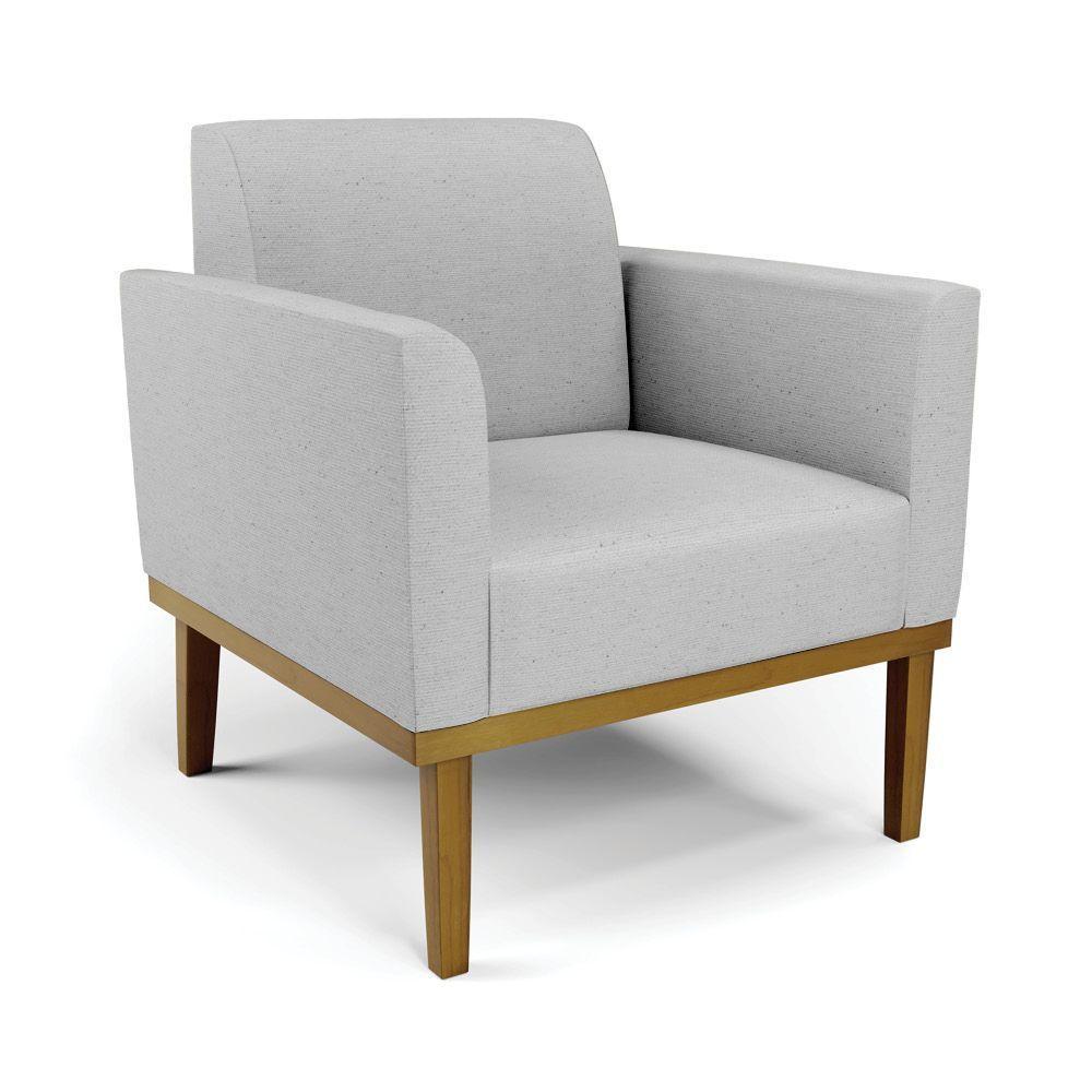 Conjunto 2 Poltronas E 1 Namoradeira Decorativa Pés Fixo Em Madeira Castanho Linho Cinza - 3