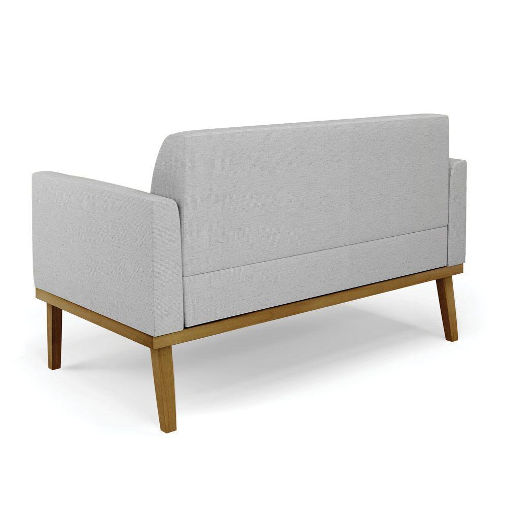 Conjunto 2 Poltronas E 1 Namoradeira Decorativa Pés Fixo Em Madeira Castanho Linho Cinza - 5