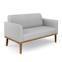 Conjunto 2 Poltronas E 1 Namoradeira Decorativa Pés Fixo Em Madeira Castanho Linho Cinza - 2