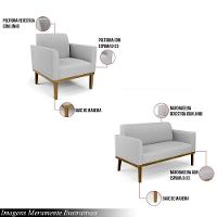 Conjunto 2 Poltronas E 1 Namoradeira Decorativa Pés Fixo Em Madeira Castanho Linho Cinza - 6